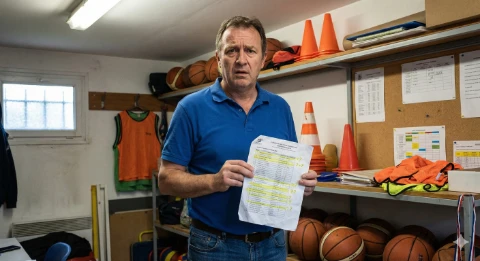 Président de club sportif consultant une liste d'adhérents avec confusion